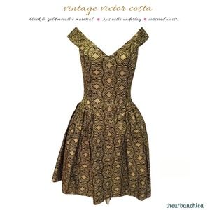 VTG VICTOR COSTA Metallic Gold Corset Formal Dress